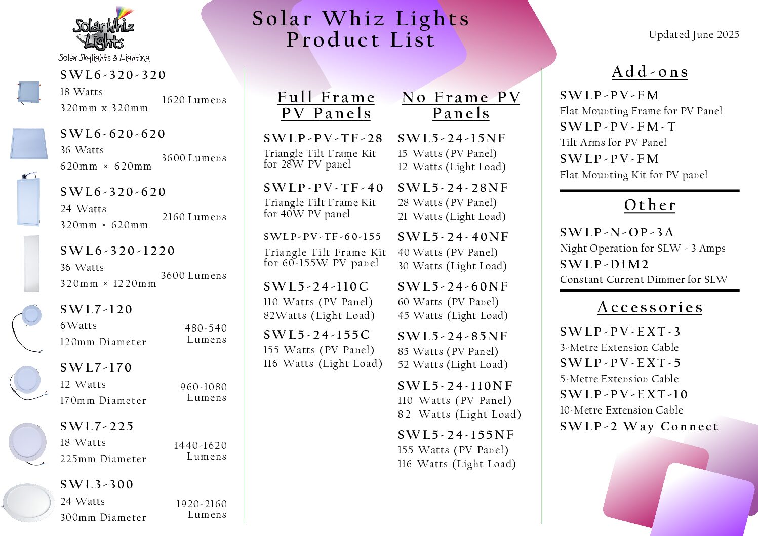 SWL Products list
